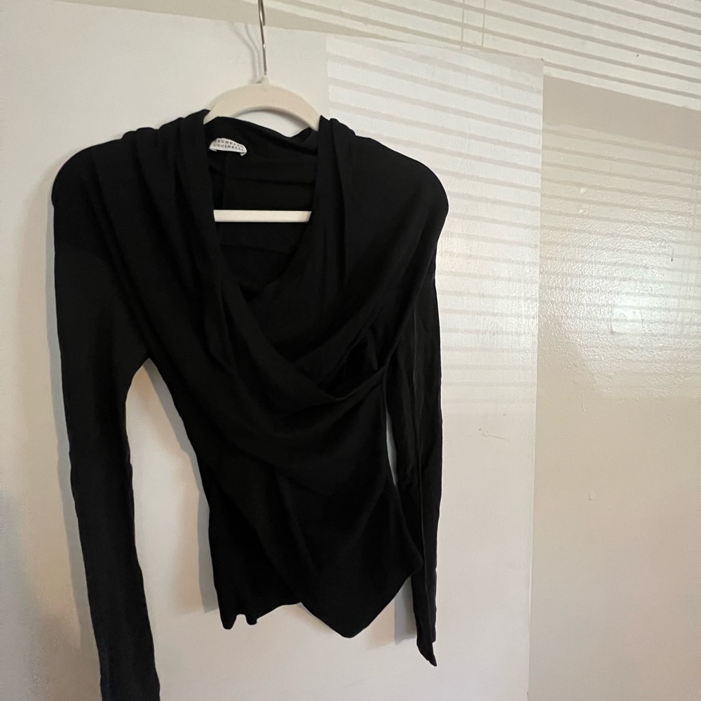 Brunello Cucinelli Black Long Sleeve Top with Sheer Sleeves XS/S